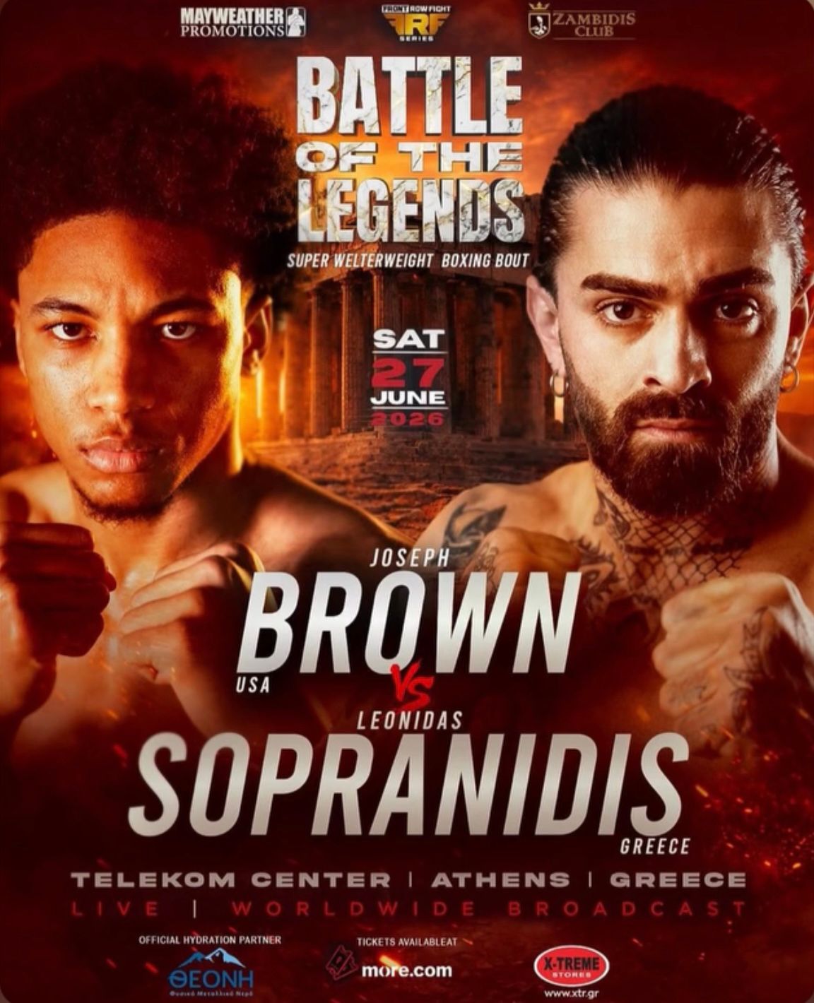 Battle of the Legends — Joseph Brown (USA) vs Leonidas Sopranidis (Greece) · Super Welterweight Boxing Bout · 27 June 2026 · Telekom Center Athens, Greece